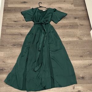 Emerald Green Wrap Dress two high slits.